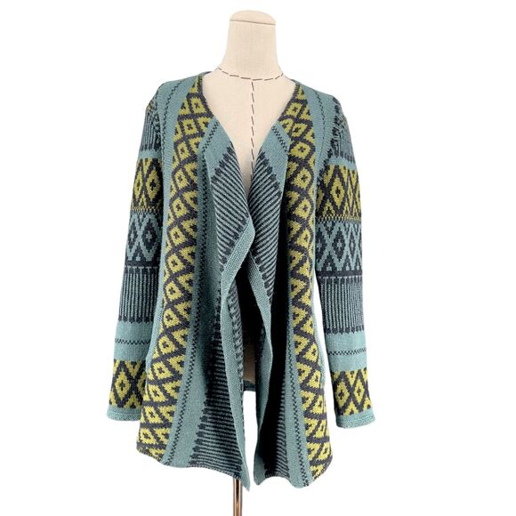 J. Jill Juniper Geometric Aztec Jacquard Knit Draped Front Cardigan Sweater XS - Picture 5 of 10